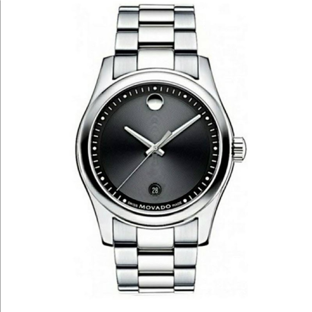 Movado Stainless Steel Watch with Black Dial